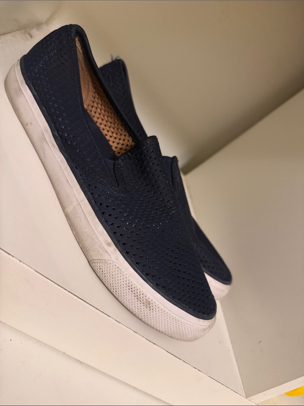 Sperry Navy Perforated Slip-On Sneakers with White Sole